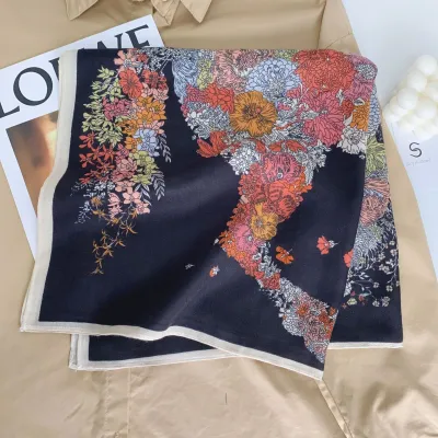 Women Fashion Butterfly Floral Print Square Polyester Scarf 68x68cm