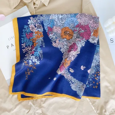 Women Fashion Butterfly Floral Print Square Polyester Scarf 68x68cm
