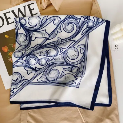 Women Fashion Butterfly Floral Print Square Polyester Scarf 68x68cm