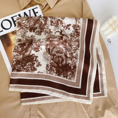 Women Fashion Butterfly Floral Print Square Polyester Scarf 68x68cm