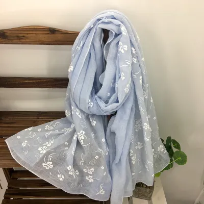 Women Simple Ethnic Style Floral Printed Cotton And Linen Scarf