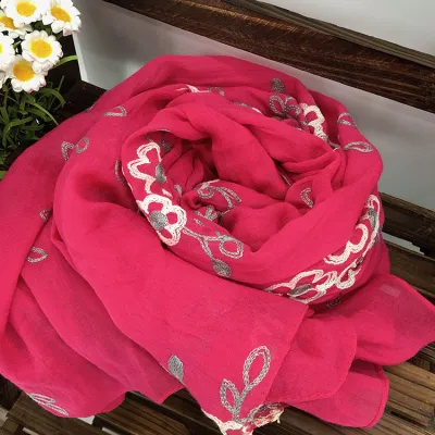 Women Ethnic Style Linen Embroidered Floral Shawl Scarf