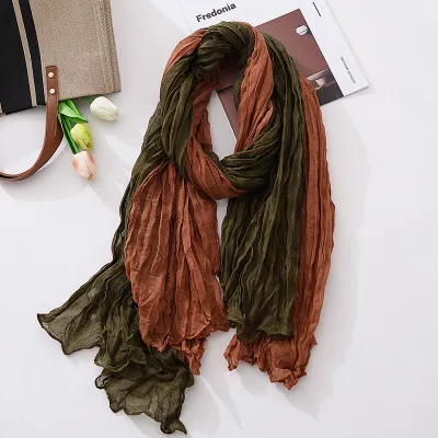 Women Vintage Colorblock Creased Scarf