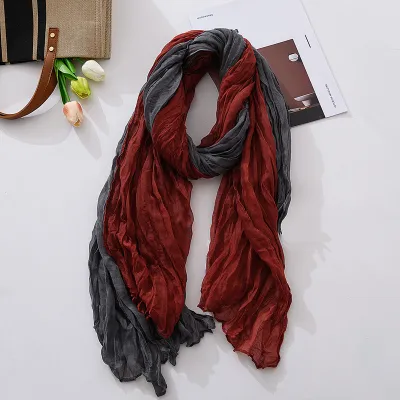 Women Vintage Colorblock Creased Scarf