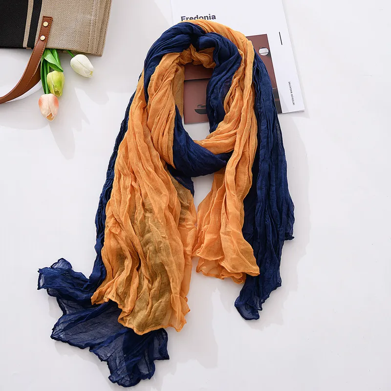 Women Vintage Colorblock Creased Scarf