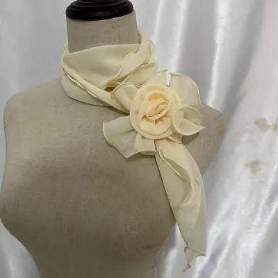 Fashion Elegant Women Solid Color Chiffon Long Scarf With Flower Clip