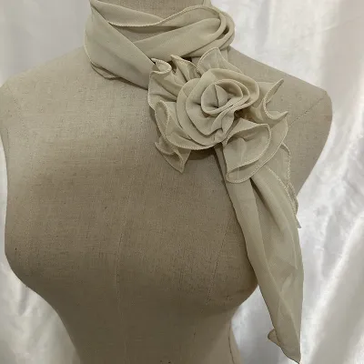Fashion Elegant Women Solid Color Chiffon Long Scarf With Flower Clip