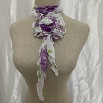 Fashion Elegant Women Solid Color Chiffon Long Scarf With Flower Clip