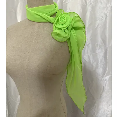 Fashion Elegant Women Solid Color Chiffon Long Scarf With Flower Clip