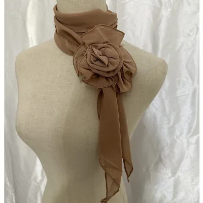 Fashion Elegant Women Solid Color Chiffon Long Scarf With Flower Clip