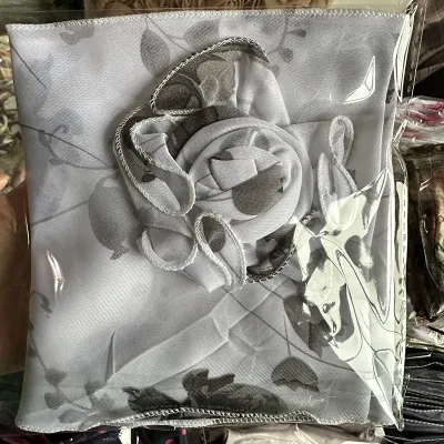 Fashion Elegant Women Solid Color Chiffon Long Scarf With Flower Clip