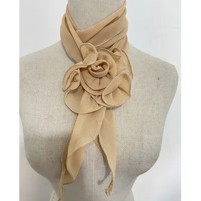 Fashion Elegant Women Solid Color Chiffon Long Scarf With Flower Clip