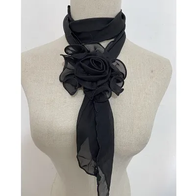 Fashion Elegant Women Solid Color Chiffon Long Scarf With Flower Clip