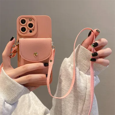 Women Fashionable Simple Drop-Resistant Card Bag Crossbody Lanyard Apple Mobile Phone Protective Case