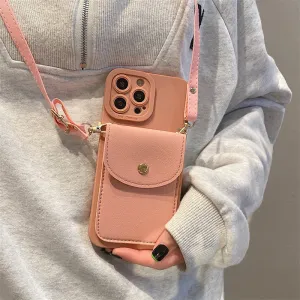 Women Fashionable Simple Drop-Resistant Card Bag Crossbody Lanyard Apple Mobile Phone Protective Case