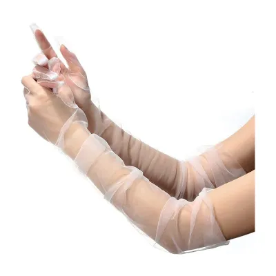 Women Summer Wedding Simple Solid Color The Swiss Net Mesh Long Gloves