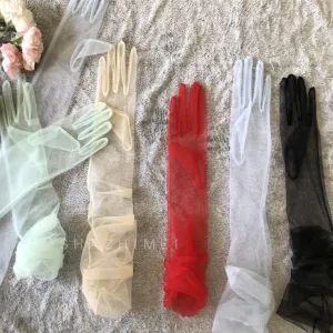 Women Summer Wedding Simple Solid Color The Swiss Net Mesh Long Gloves