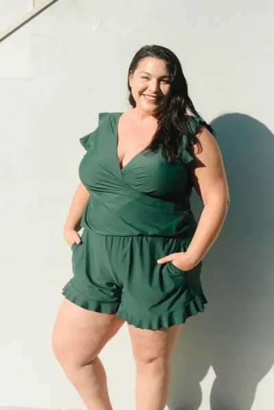 Women Plus Size V-Neck Lace One-Piece Swimsuit Solid Color Floral