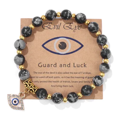 Women Retro Devil'S Eye Pendant Agate Beaded Bracelet