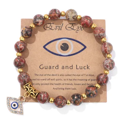 Women Retro Devil'S Eye Pendant Agate Beaded Bracelet
