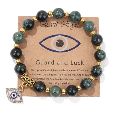 Women Retro Devil'S Eye Pendant Agate Beaded Bracelet