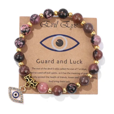 Women Retro Devil'S Eye Pendant Agate Beaded Bracelet