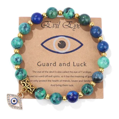 Women Retro Devil'S Eye Pendant Agate Beaded Bracelet
