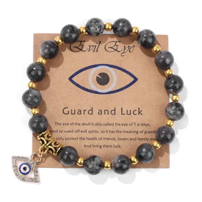 Women Retro Devil'S Eye Pendant Agate Beaded Bracelet