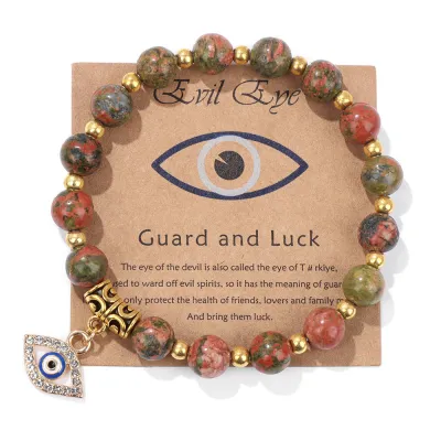 Women Retro Devil'S Eye Pendant Agate Beaded Bracelet