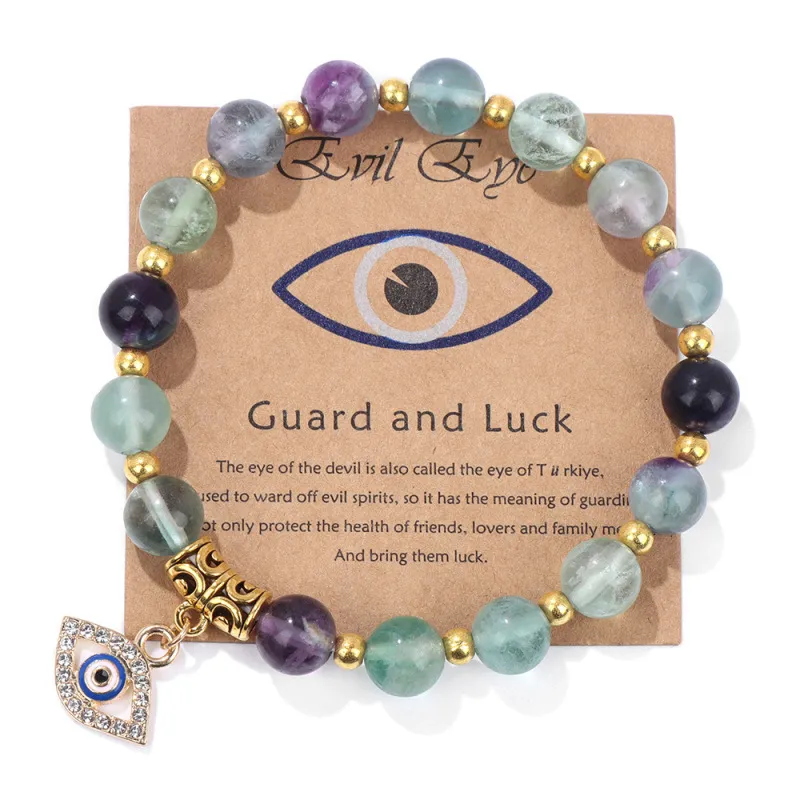 Women Retro Devil'S Eye Pendant Agate Beaded Bracelet