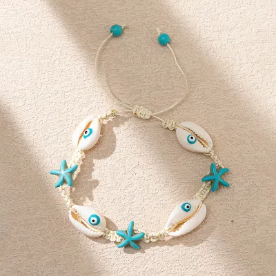 Women Fashion Holiday Beach Shell Starfish Adjustable Woven Bracelet