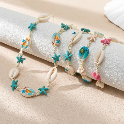 Women Fashion Holiday Beach Shell Starfish Adjustable Woven Bracelet