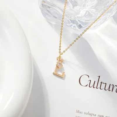 Women Fashion Simple 26 English Letters Alphabet Pendant Necklace Light Luxury Titanium Steel