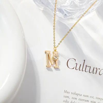 Women Fashion Simple 26 English Letters Alphabet Pendant Necklace Light Luxury Titanium Steel
