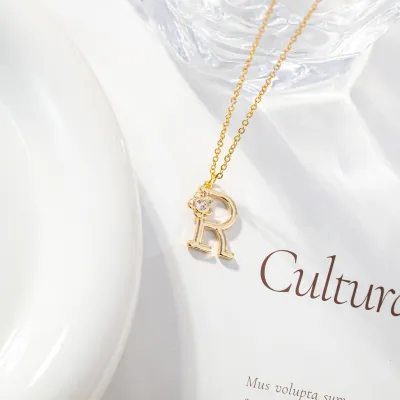 Women Fashion Simple 26 English Letters Alphabet Pendant Necklace Light Luxury Titanium Steel