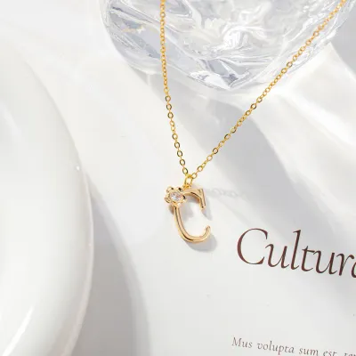 Women Fashion Simple 26 English Letters Alphabet Pendant Necklace Light Luxury Titanium Steel