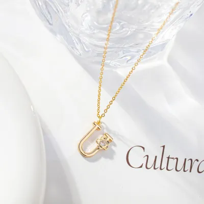 Women Fashion Simple 26 English Letters Alphabet Pendant Necklace Light Luxury Titanium Steel