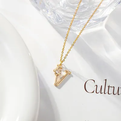 Women Fashion Simple 26 English Letters Alphabet Pendant Necklace Light Luxury Titanium Steel
