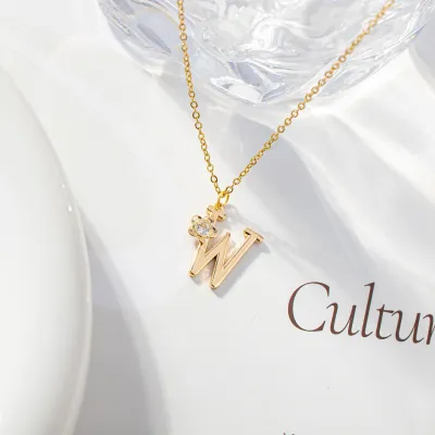 Women Fashion Simple 26 English Letters Alphabet Pendant Necklace Light Luxury Titanium Steel