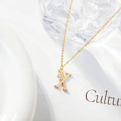 Women Fashion Simple 26 English Letters Alphabet Pendant Necklace Light Luxury Titanium Steel
