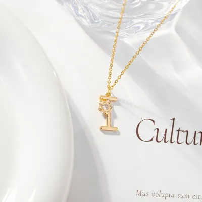 Women Fashion Simple 26 English Letters Alphabet Pendant Necklace Light Luxury Titanium Steel