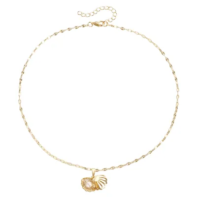 Women Fashion Creative Hollow Shell Imitation Pearl Necklace Copper