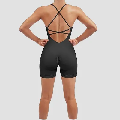 Women Yoga Solid Color Backless Sports Rompers