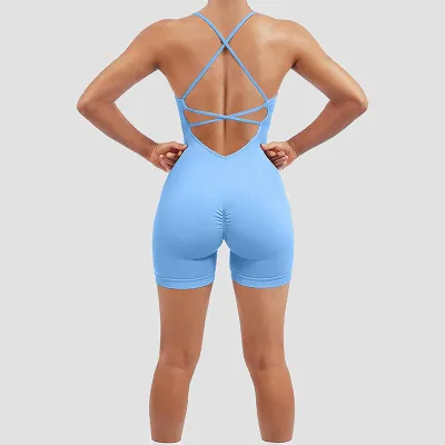 Women Yoga Solid Color Backless Sports Rompers