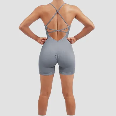 Women Yoga Solid Color Backless Sports Rompers