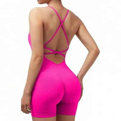 Women Yoga Solid Color Backless Sports Rompers