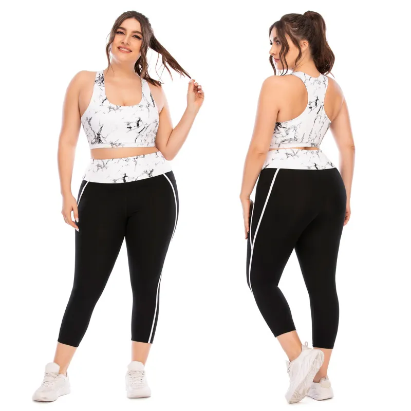 Women Plus Size Tie-Dye Yoga Set Nylon Two-Piece