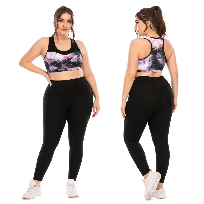 Women Plus Size Fashion Color Printing Yoga Fitness Two-Piece Set with Leg-Bundled Pants