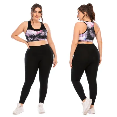 Women Plus Size Fashion Color Printing Yoga Fitness Two-Piece Set with Leg-Bundled Pants