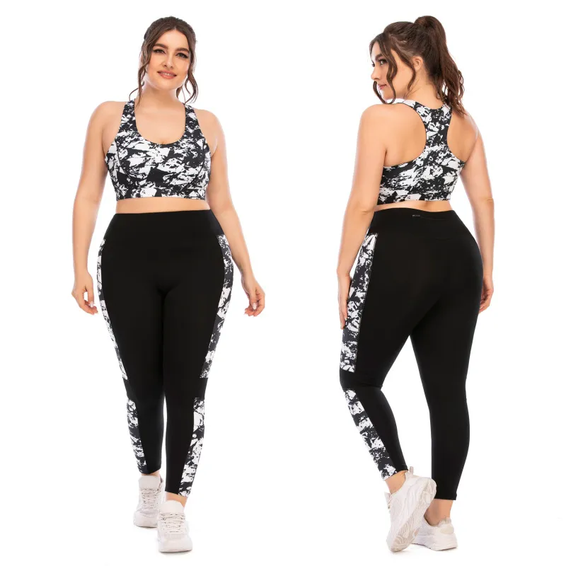 Women Plus Size Floral Print Yoga Fitness Suit Sports Set